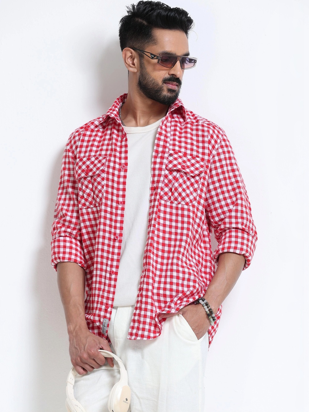 FashionDistrict Men Comfort Gingham Checks Sheer Checked Casual Shirt