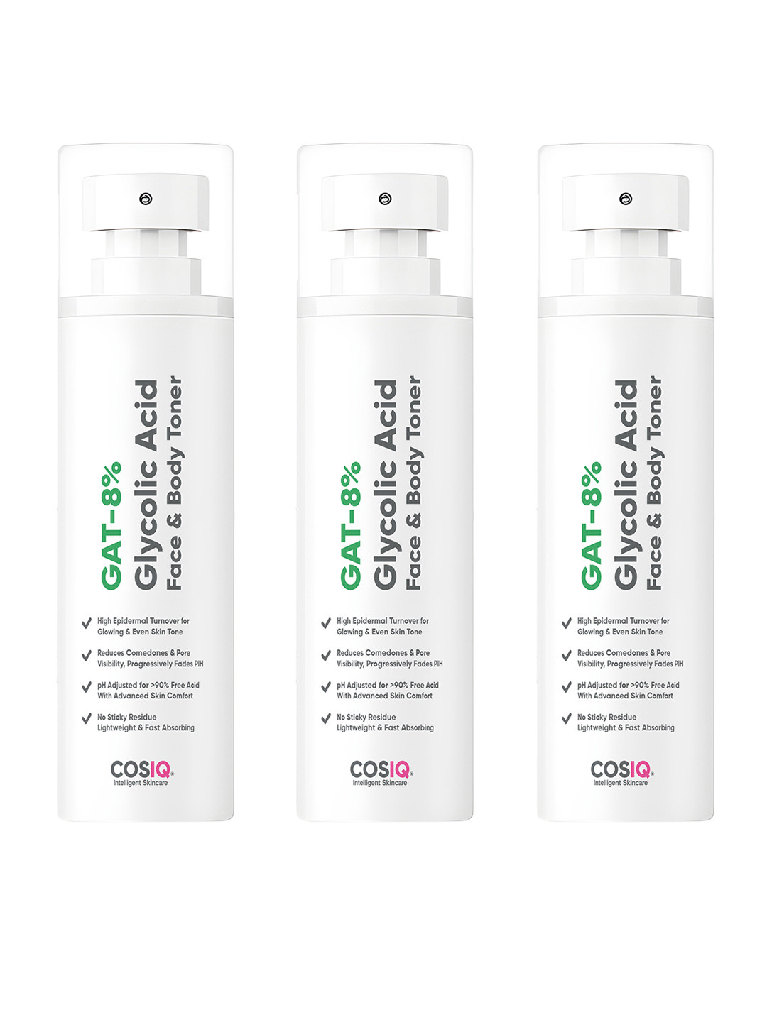 CosIQ Set Of 3 GAT-8% Glycolic Acid Face Toner With Glycerine - 100 ml Each