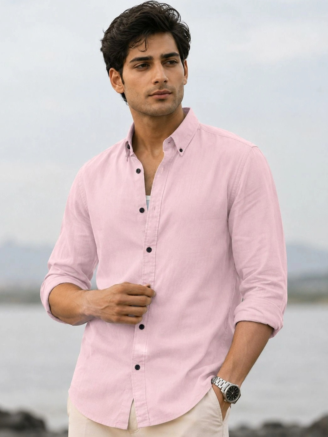 Zans and mens Men Standard Button-Down Collar Cotton Casual Shirt