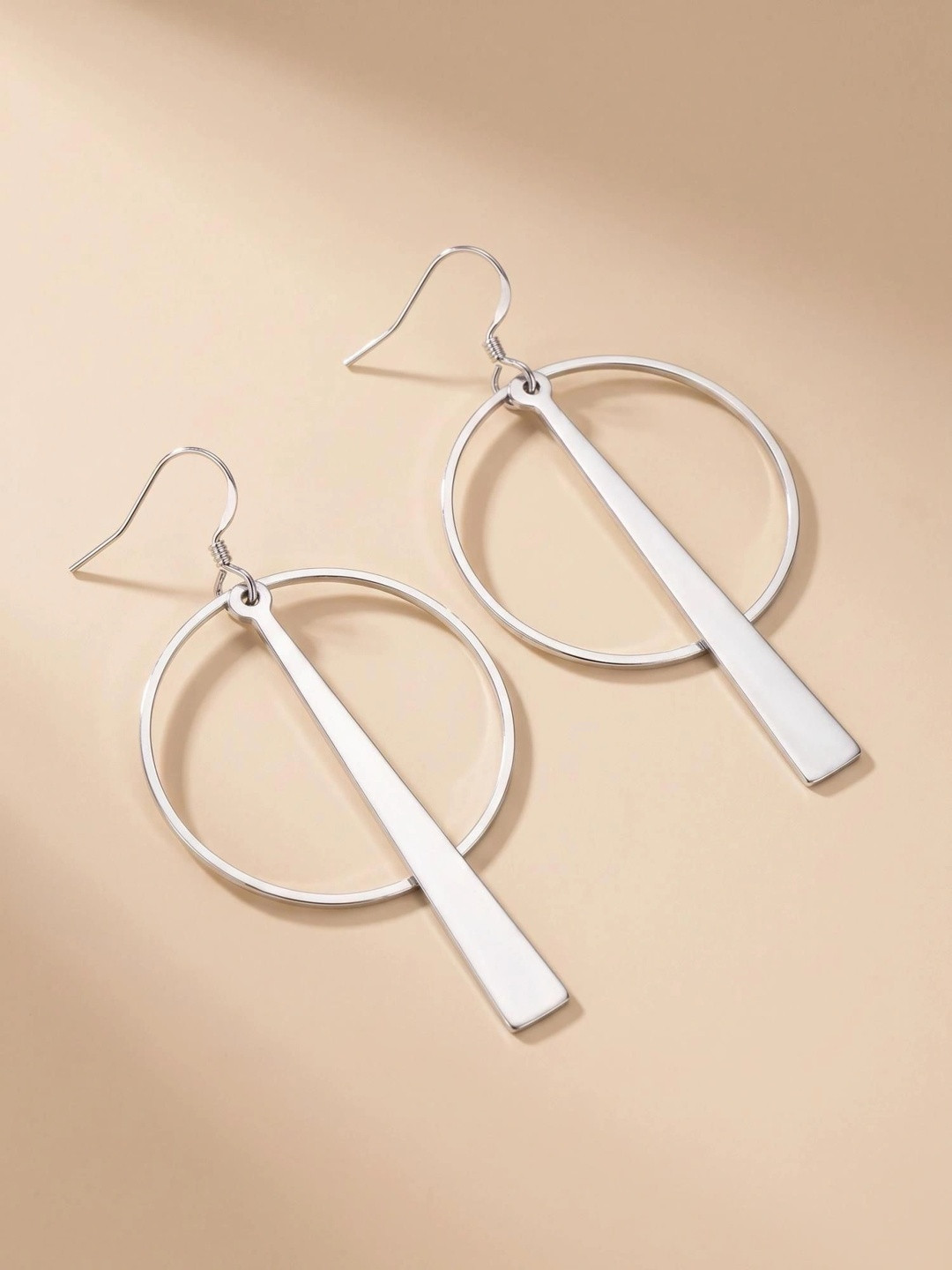 MYKI Stainless Steel Silver-Plated Geometric Drop Earrings
