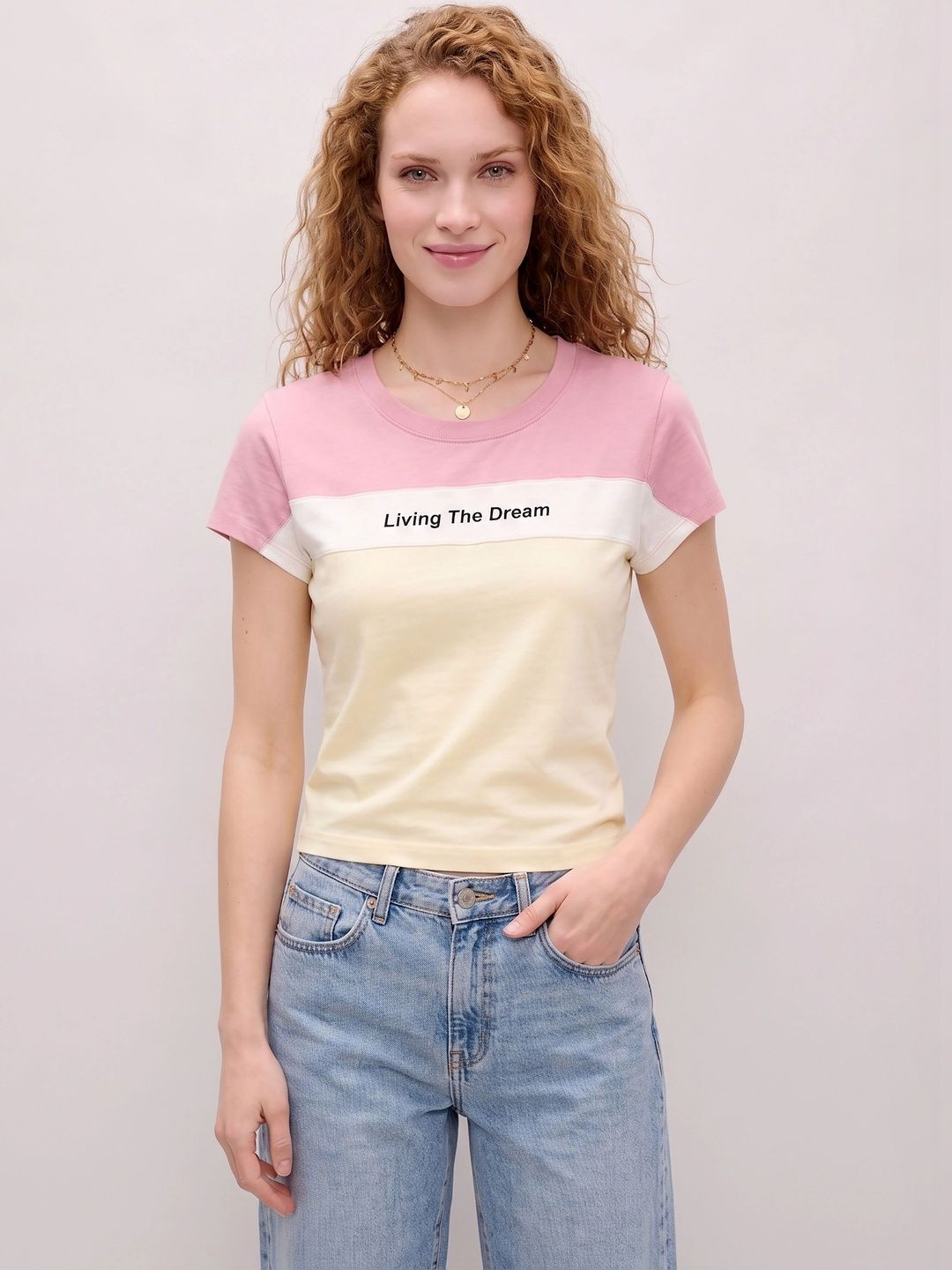 Vixi Women Typography Colourblocked T-shirt