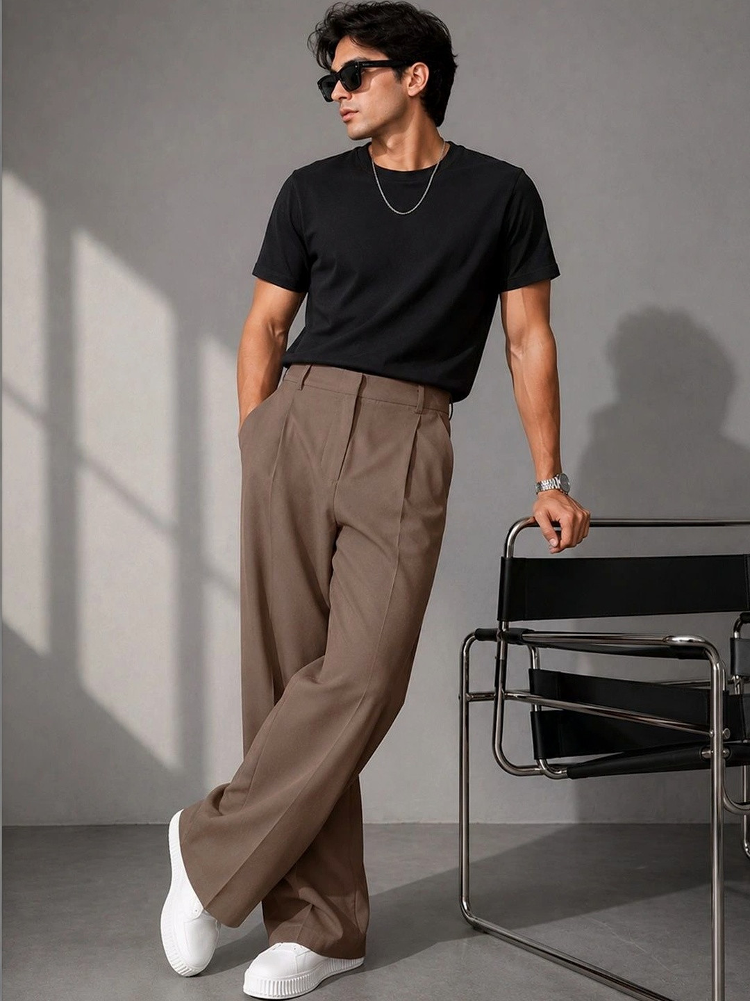 SENDIPO Men Smart High-Rise Easy Wash Pleated Trousers