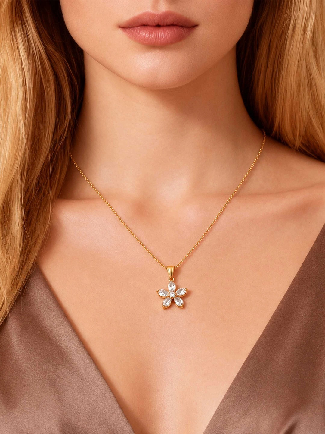 ZAISHA 18k Gold Plated Stainless Steel Statement Flower Necklace