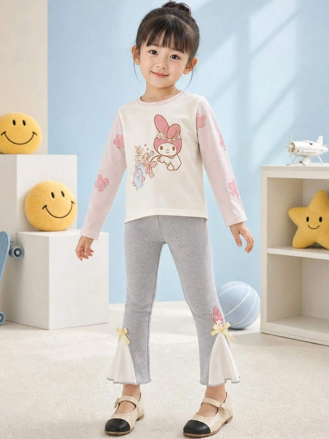 YK Girls Printed Pure Cotton Mid Rise Leggings