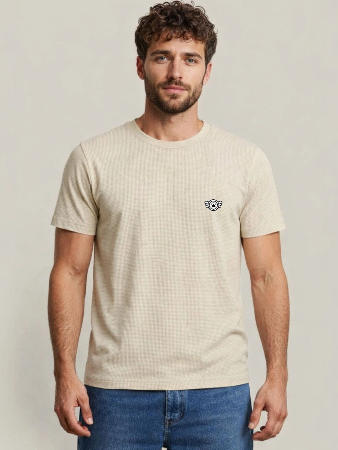SQUAD TRENDS Men Brand Logo Pure Cotton Slim Fit T-shirt