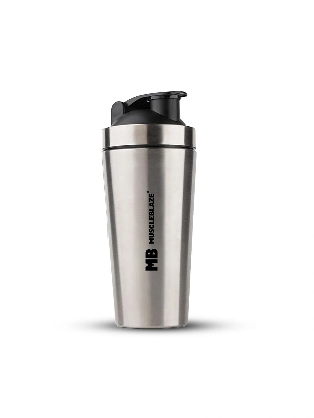 MuscleBlaze Silver-Toned & Black Single Stainless Steel Brand Logo Double Wall Vacuum Water Bottle