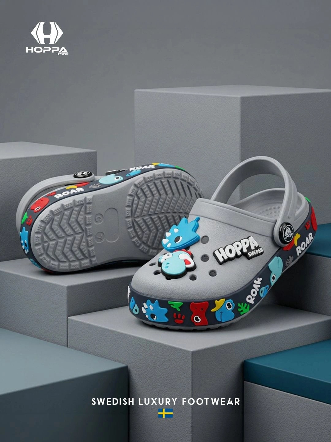 Hoppa Dino Ice Grey Kids Clogs
