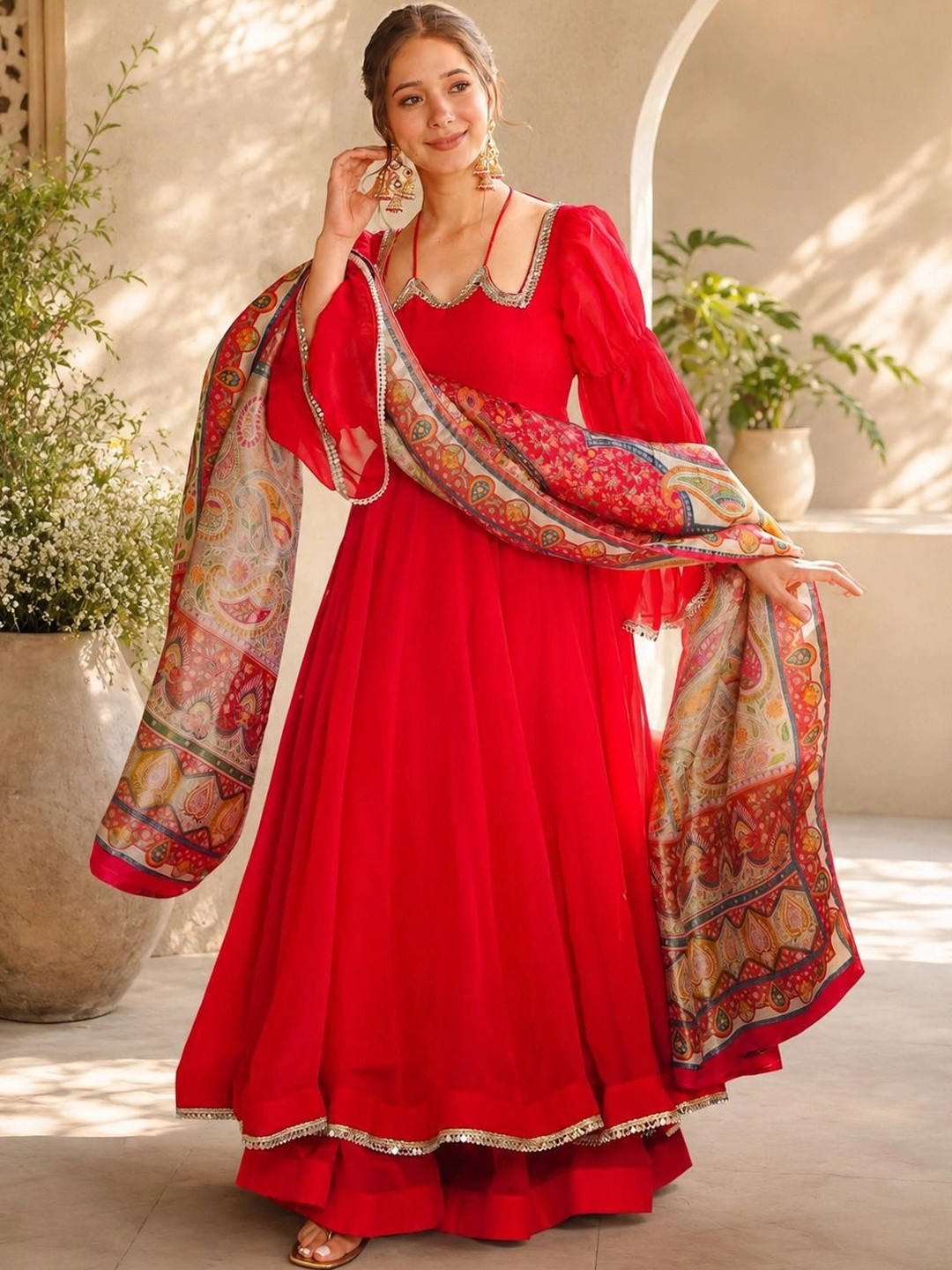 Sangria women Motifs Empire Gotta Patti Silk Georgette Kurta with Palazzos & With Dupatta