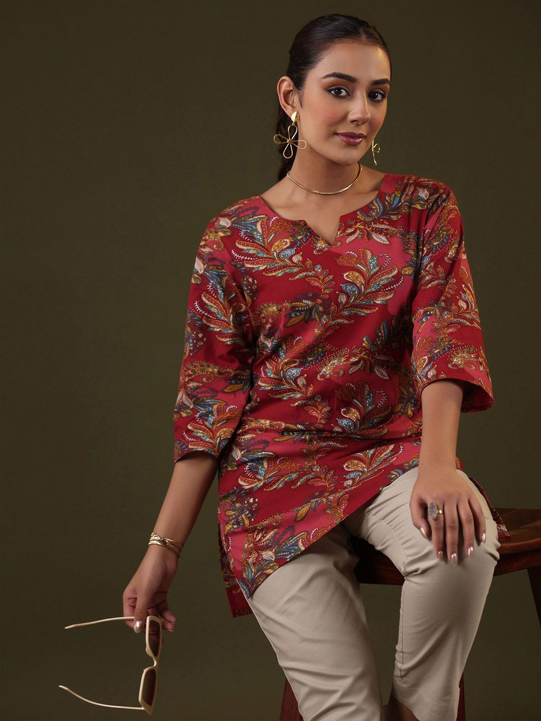 Rimeline Floral Printed Pure Cotton Short Kurti