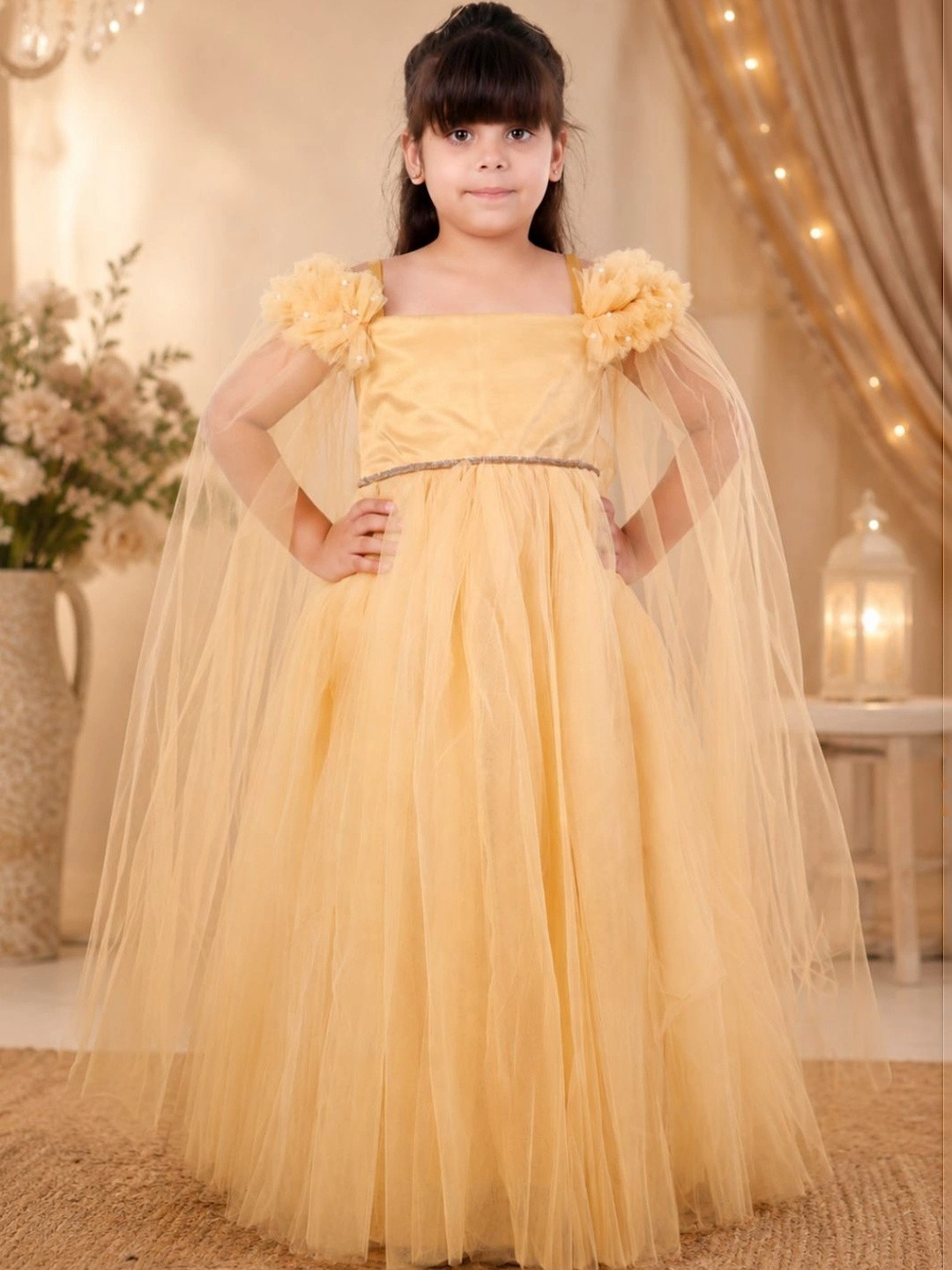 Huggle Boo Girls Golden Net Full Length Rosette Gown