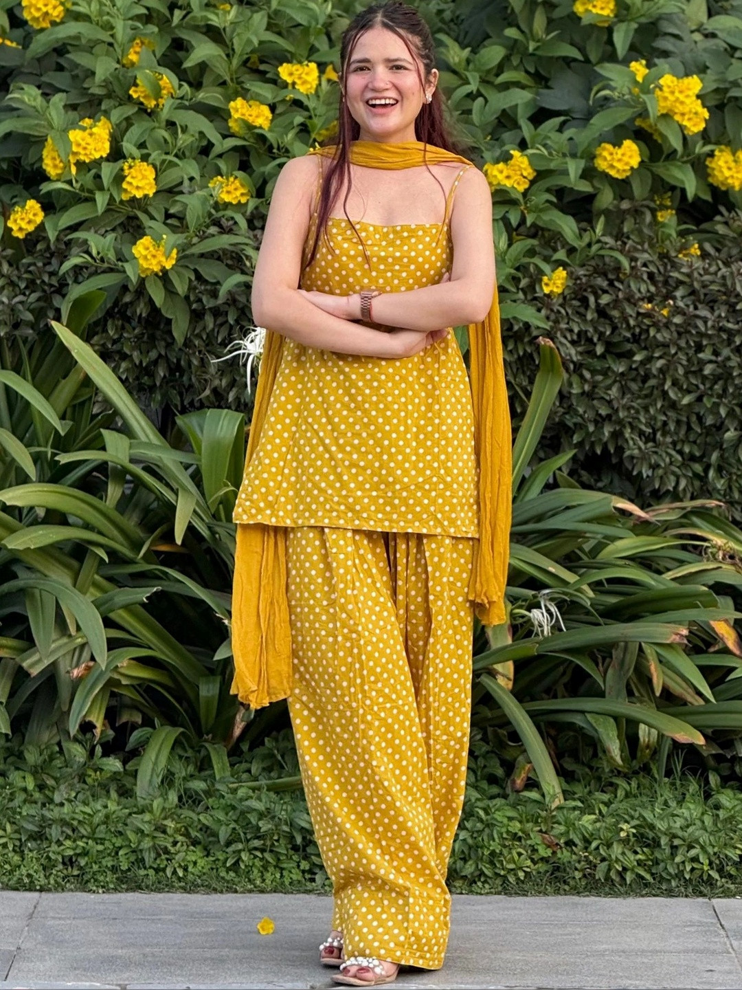 FANESHMA Women Printed Regular Pure Cotton Kurti with Patiala & With Dupatta