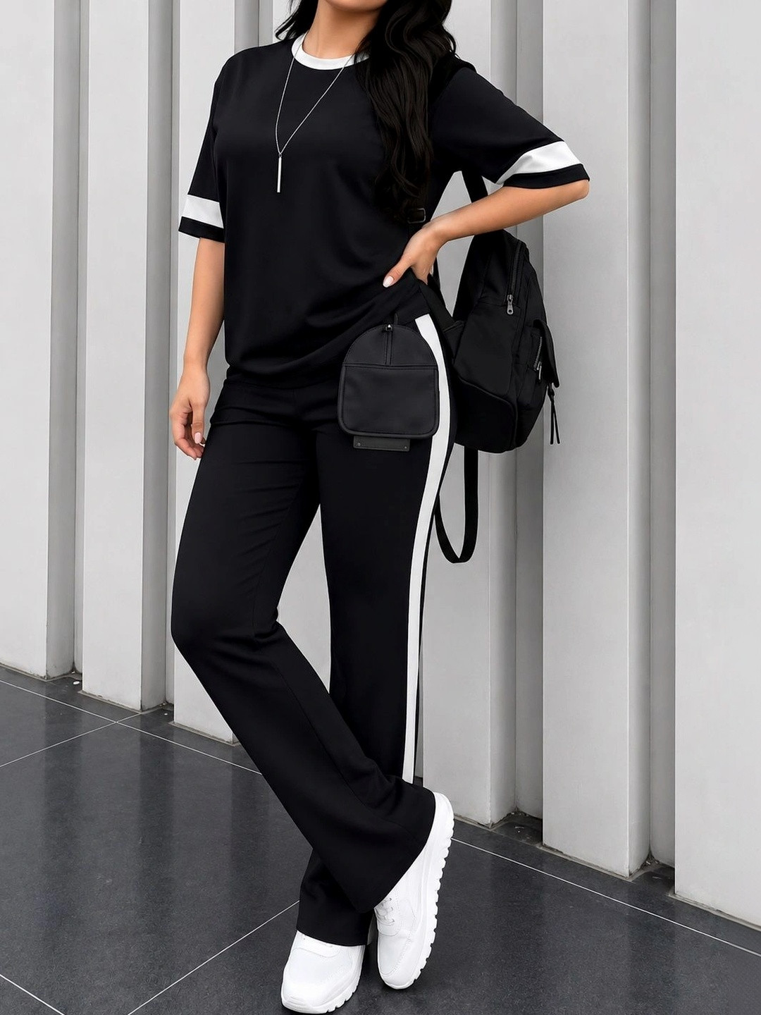 BOTGO Cotton Striped T-shirt with Trousers