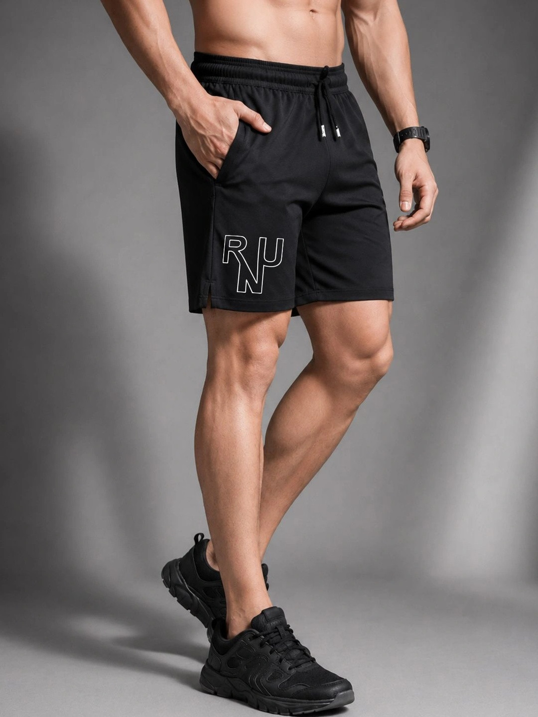 Dpassion Men Black Typography Running Sports Shorts