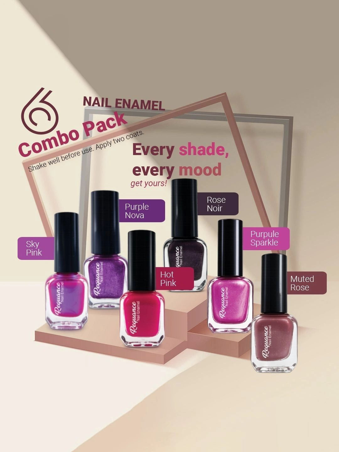REQUANCE Set Of 6 Long-Lasting & Glossy Finish Nail Polish - 6 ml Each
