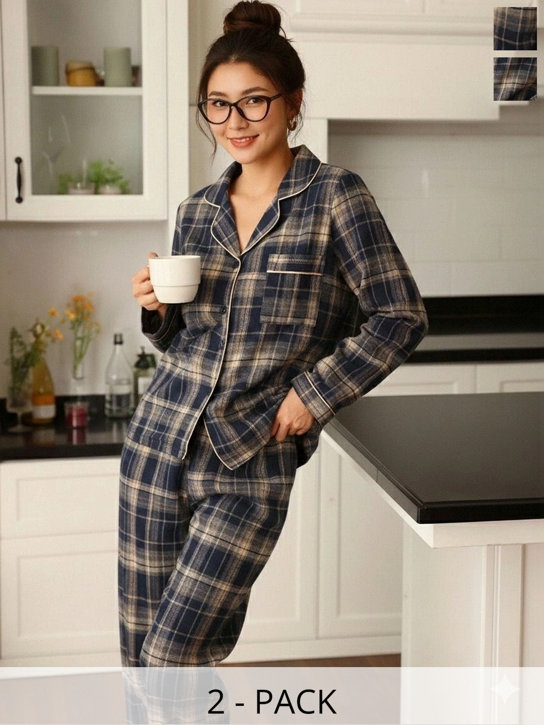 RANIBAA Checked women Nightdress
