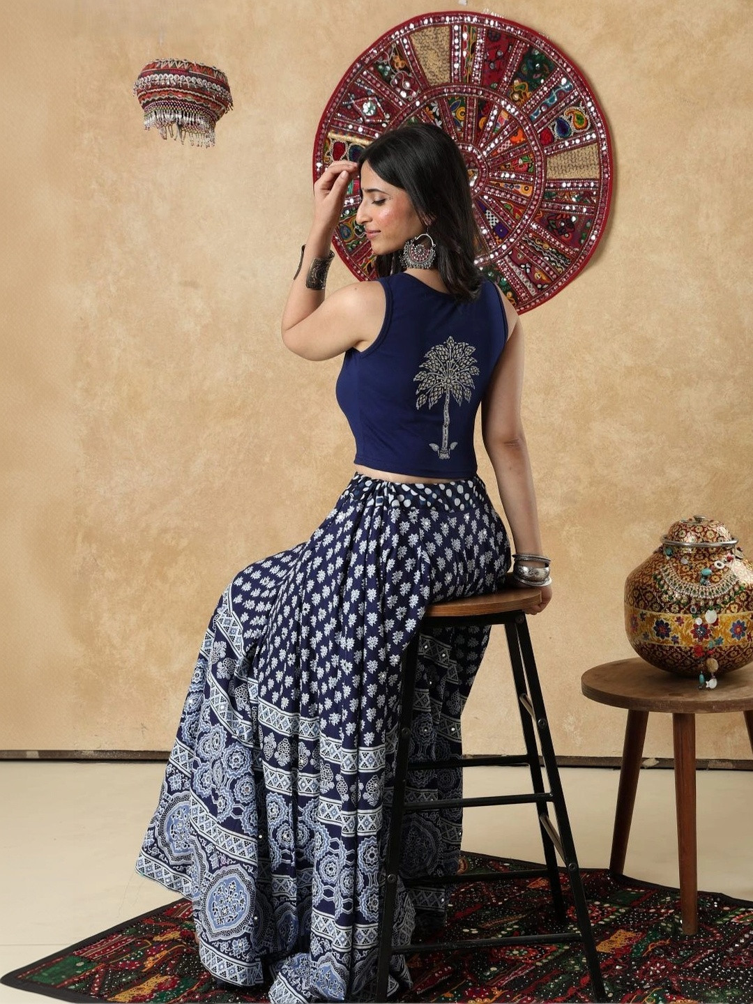 SALWAR STUDIO Floral Embroidered Cotton Boat Neck Stretchable Saree Blouse