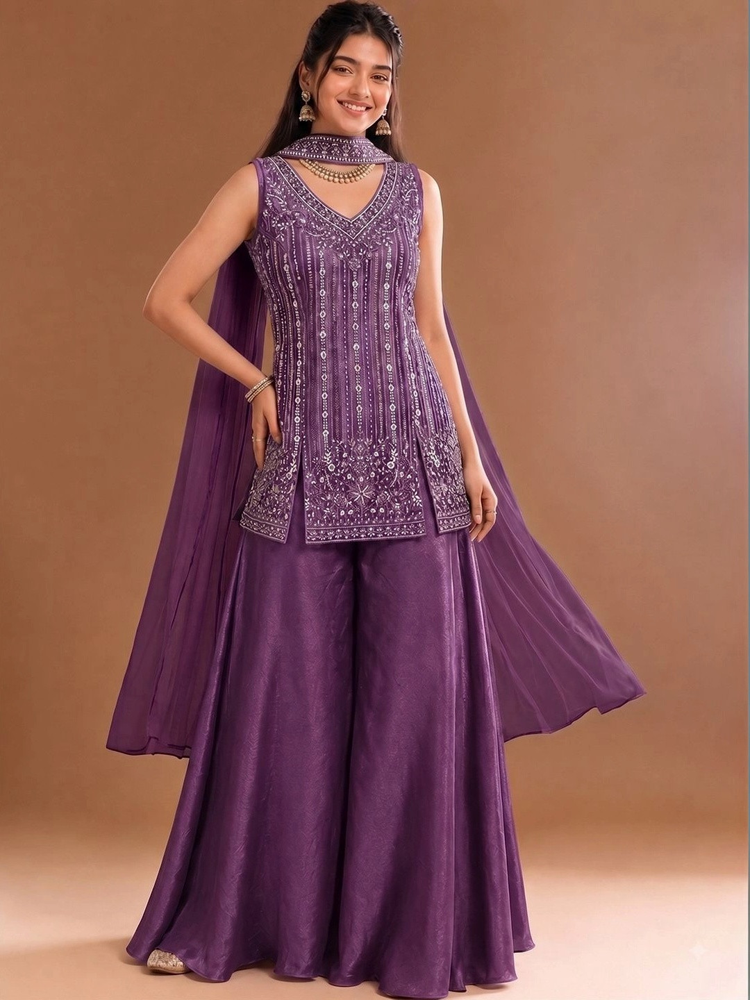 Varanga Women Ethnic Motifs Embroidered Regular Kurta with Sharara & With Dupatta