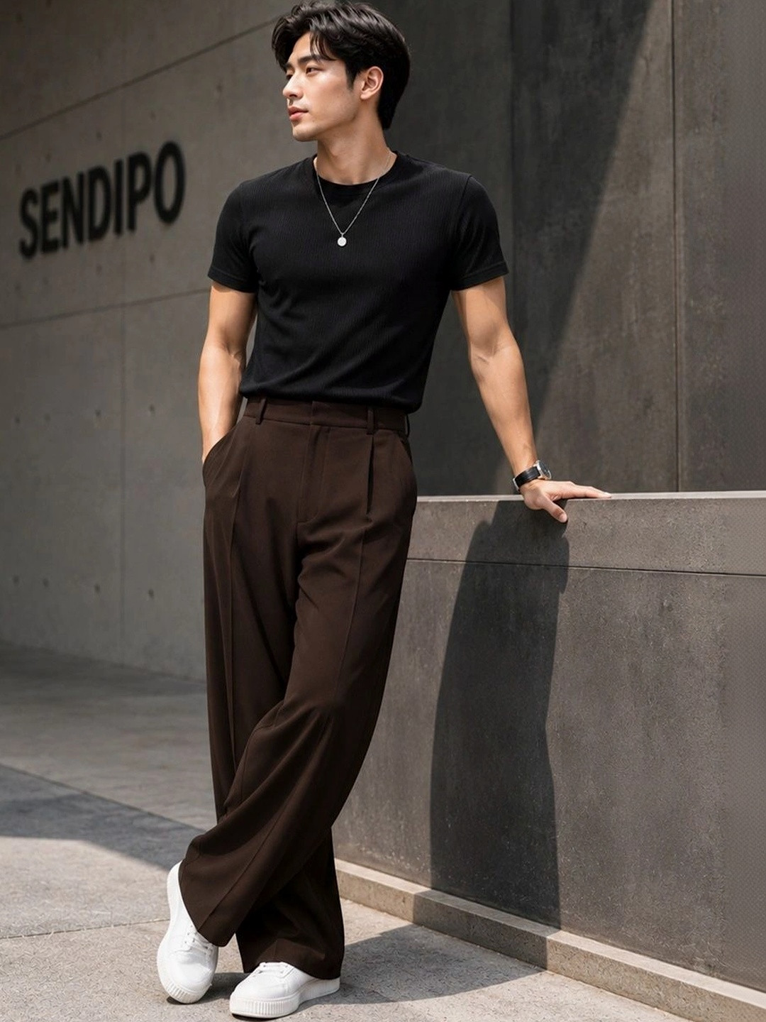 SENDIPO Men Smart High-Rise Easy Wash Pleated Trousers