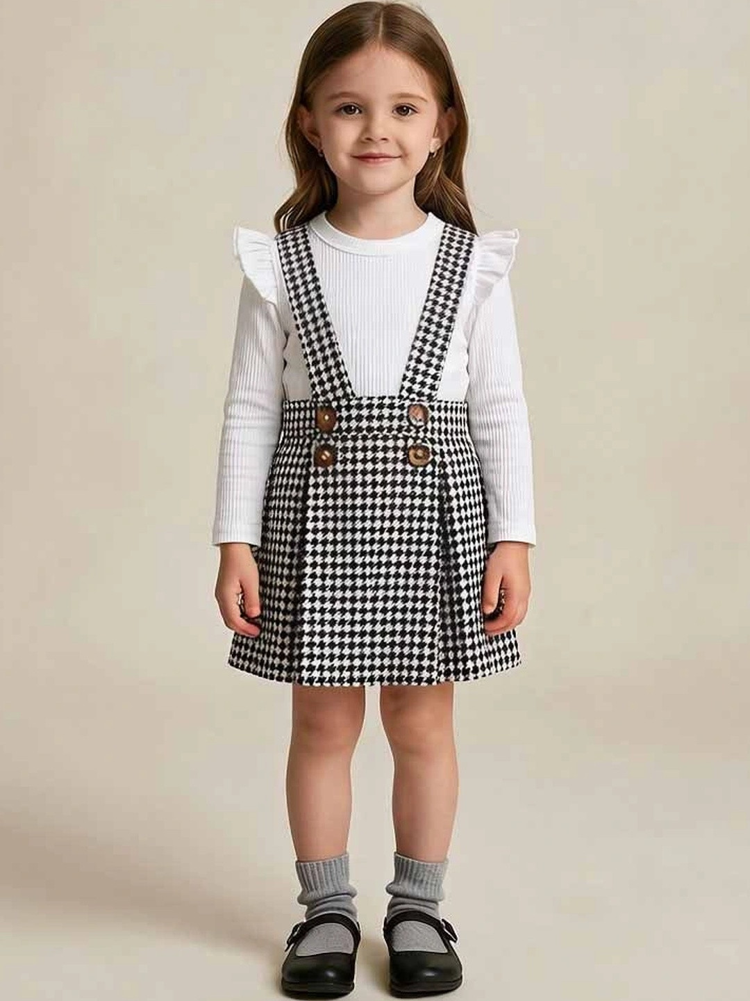 TOGEPI Girls Printed Pure Cotton Flared Short Dungarees