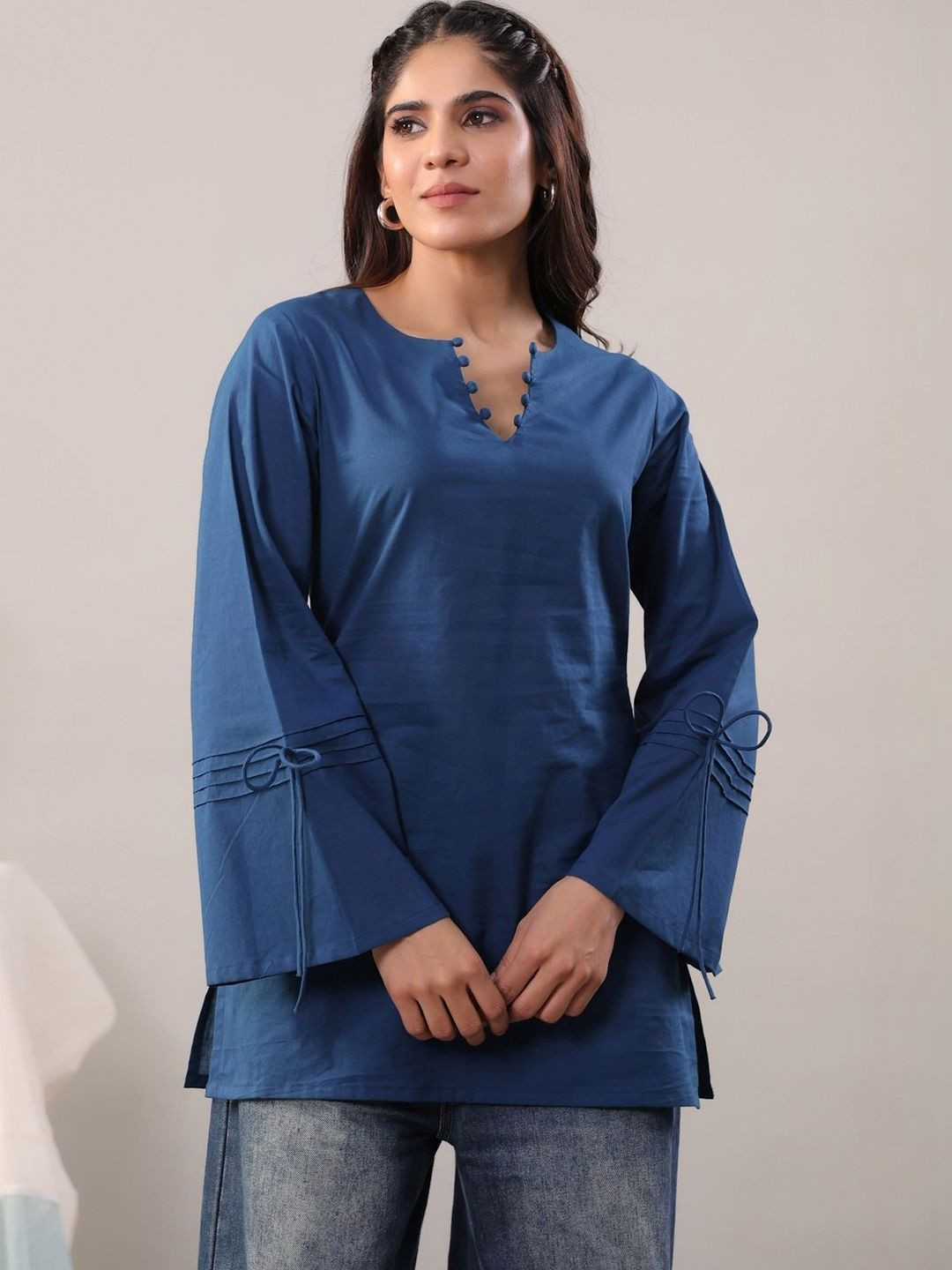 Rimeline V-Neck Flared Sleeves Pure Cotton Kurti