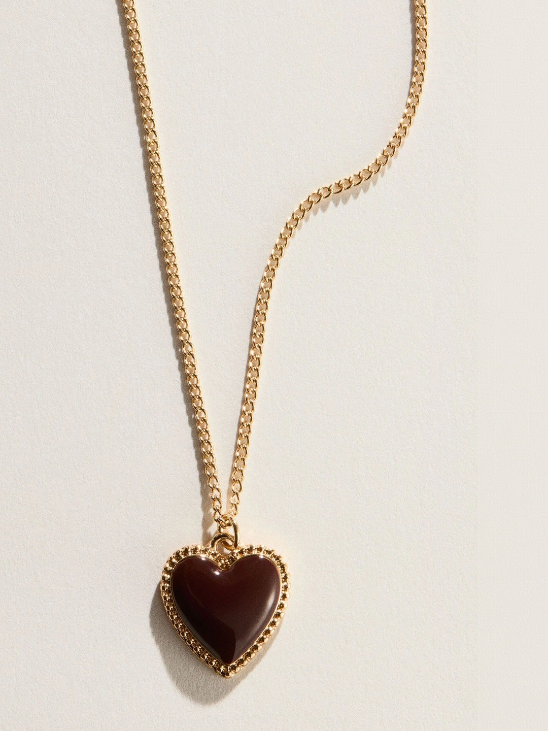 H&M Gold-Toned Dark Brown Heart Pendant Necklace with Adjustable Clasp