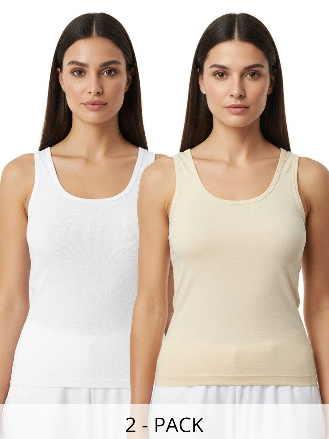 PLEASURE Pack Of 2 Cotton Non Padded Camisoles