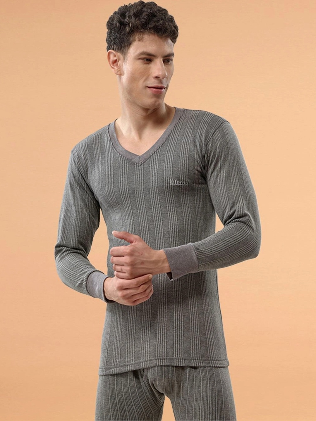 INFERNO Men Cotton Blend V- Neck Full Sleeve Soft Warm Winter Thermal Top