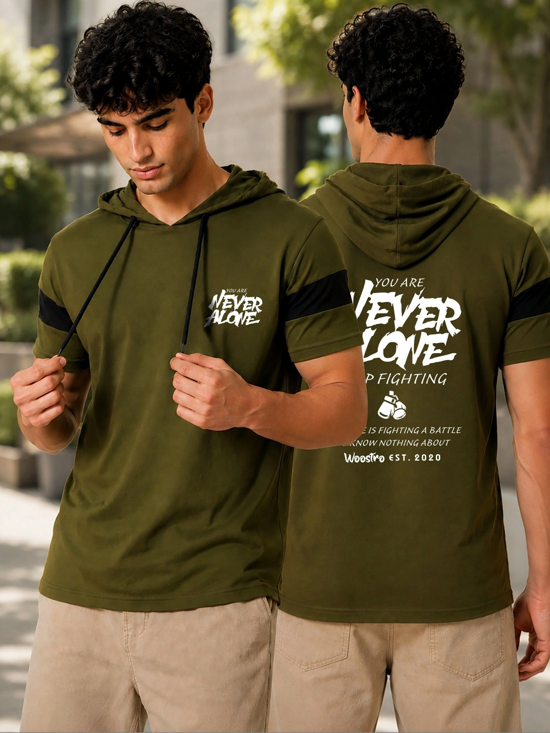 SKY HARBOAR Men Typography Printed Hooded T-shirt