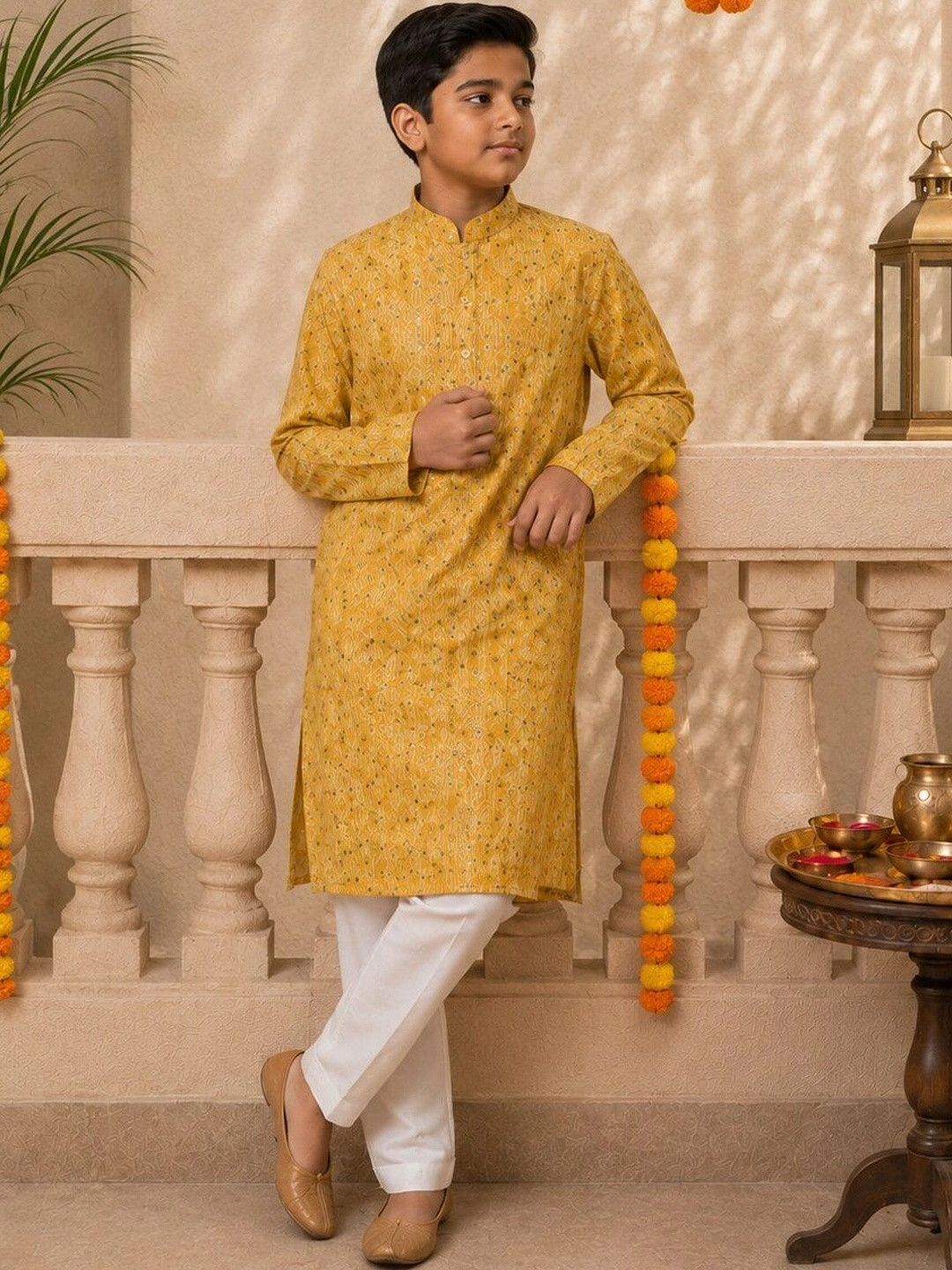 JAANYA Boys Ethnic Motifs Printed Regular Kurta with Pyjamas