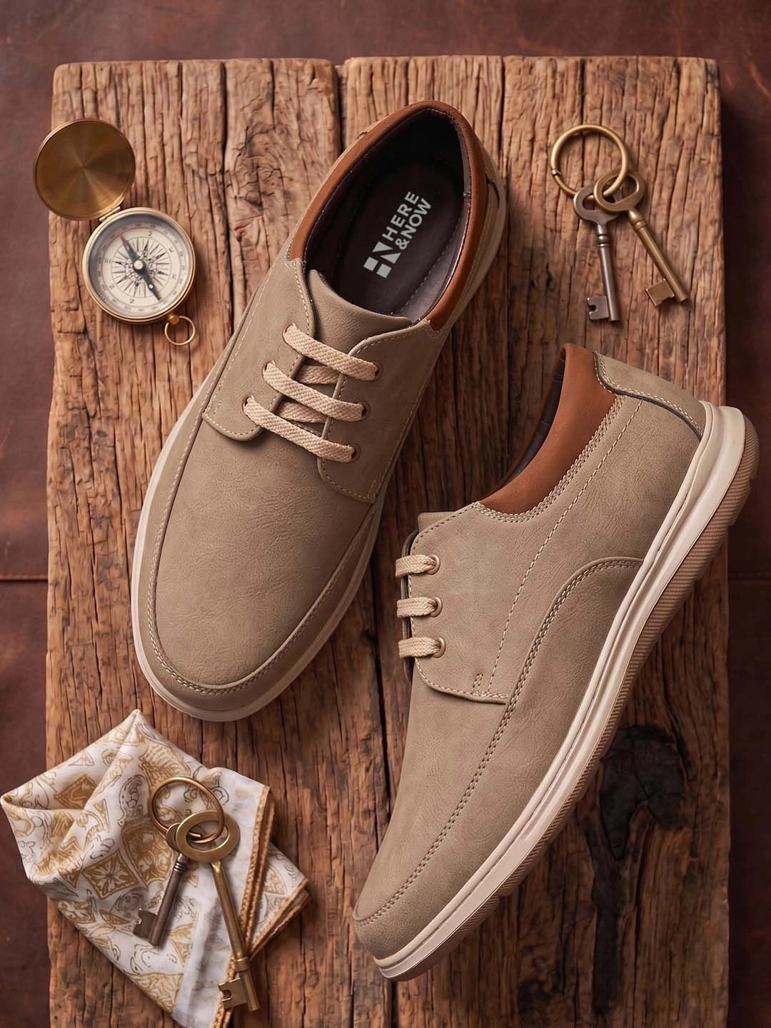 HERE&NOW Men Colourblocked Antibacterial Nubuck Derbys