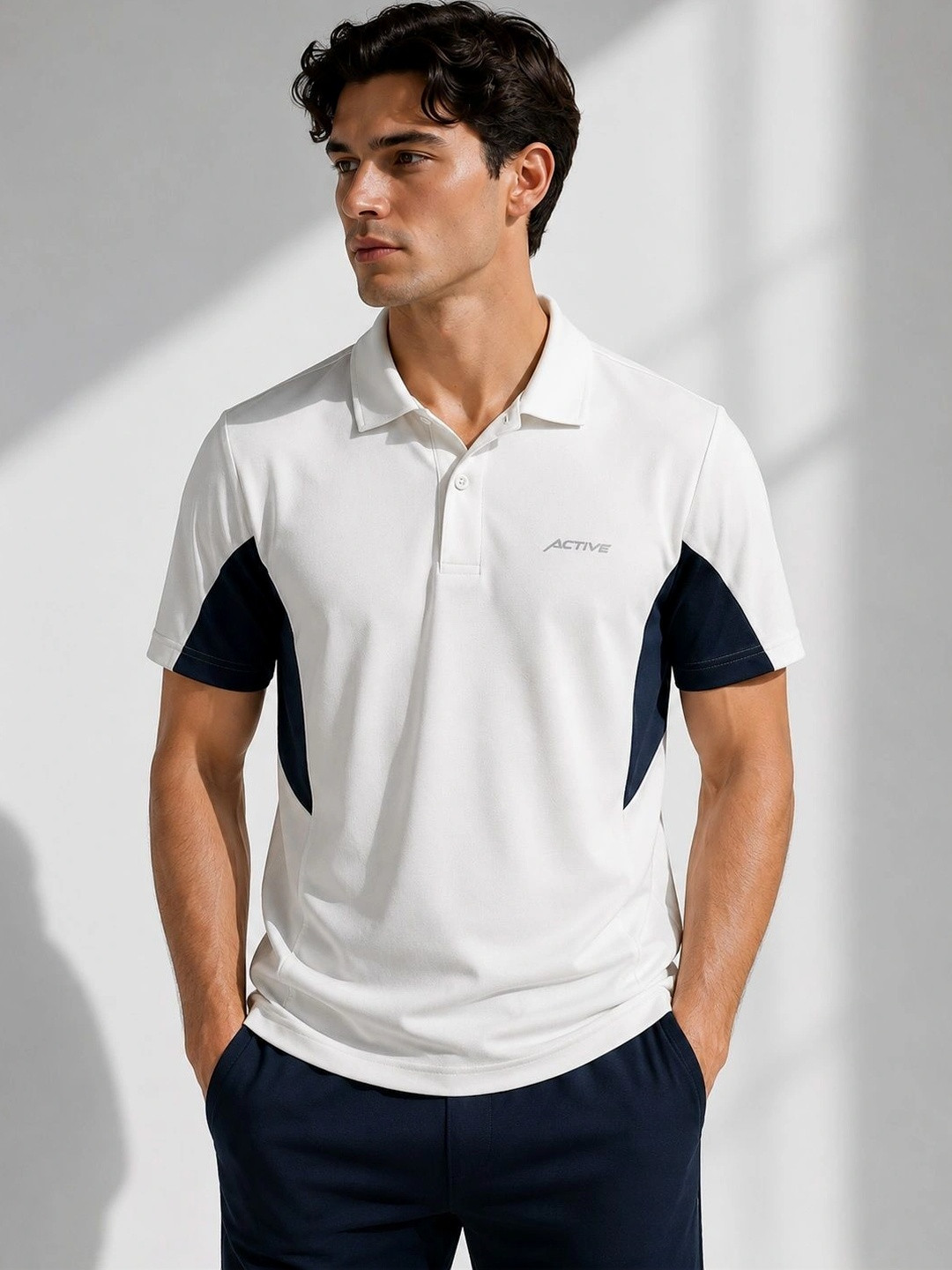 Here & Now X Raves Men Brand Logo Colourblocked Polo Collar T-shirt