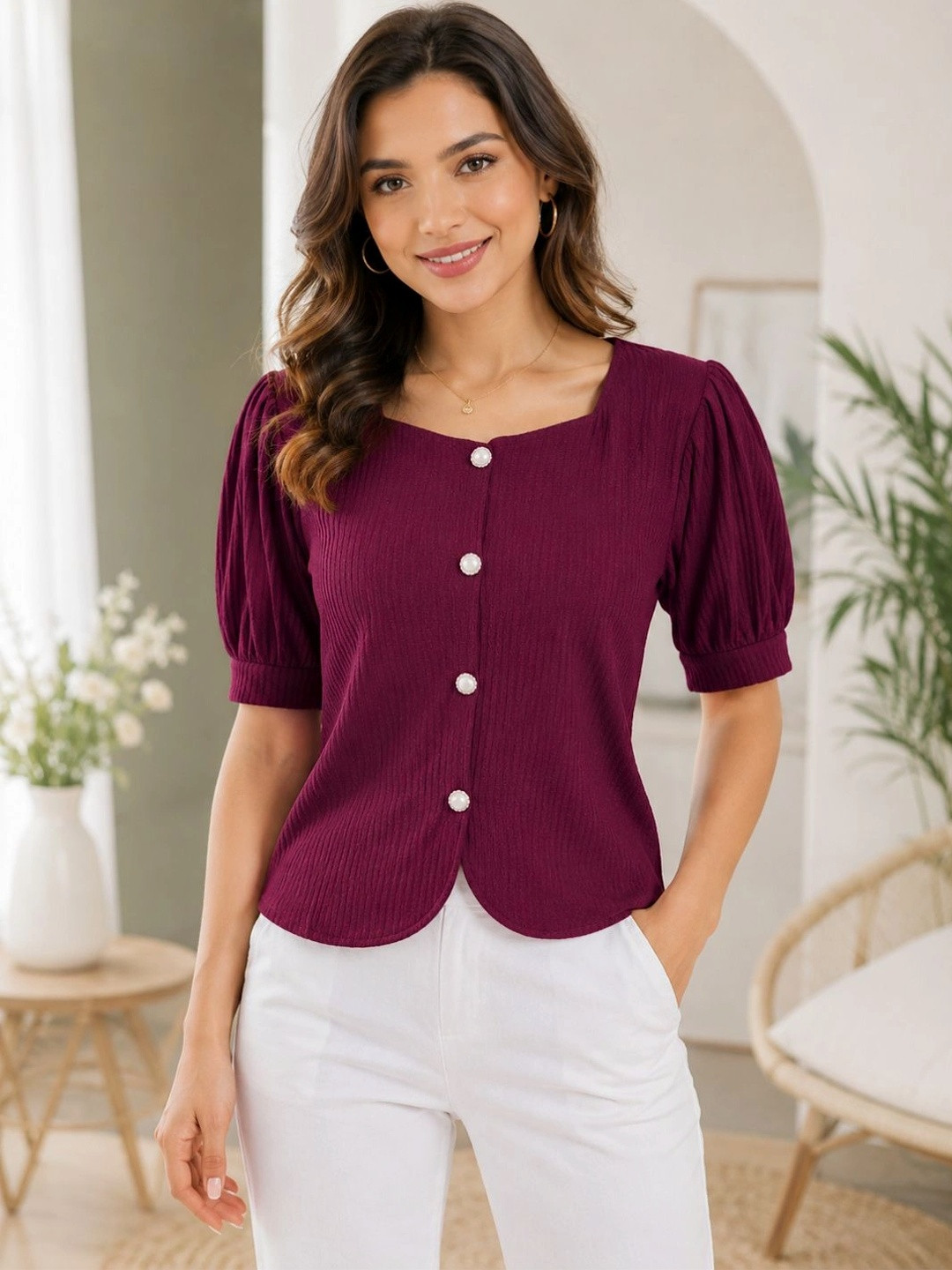 R.Code by The Roadster Life Co. Puff Sleeve Top
