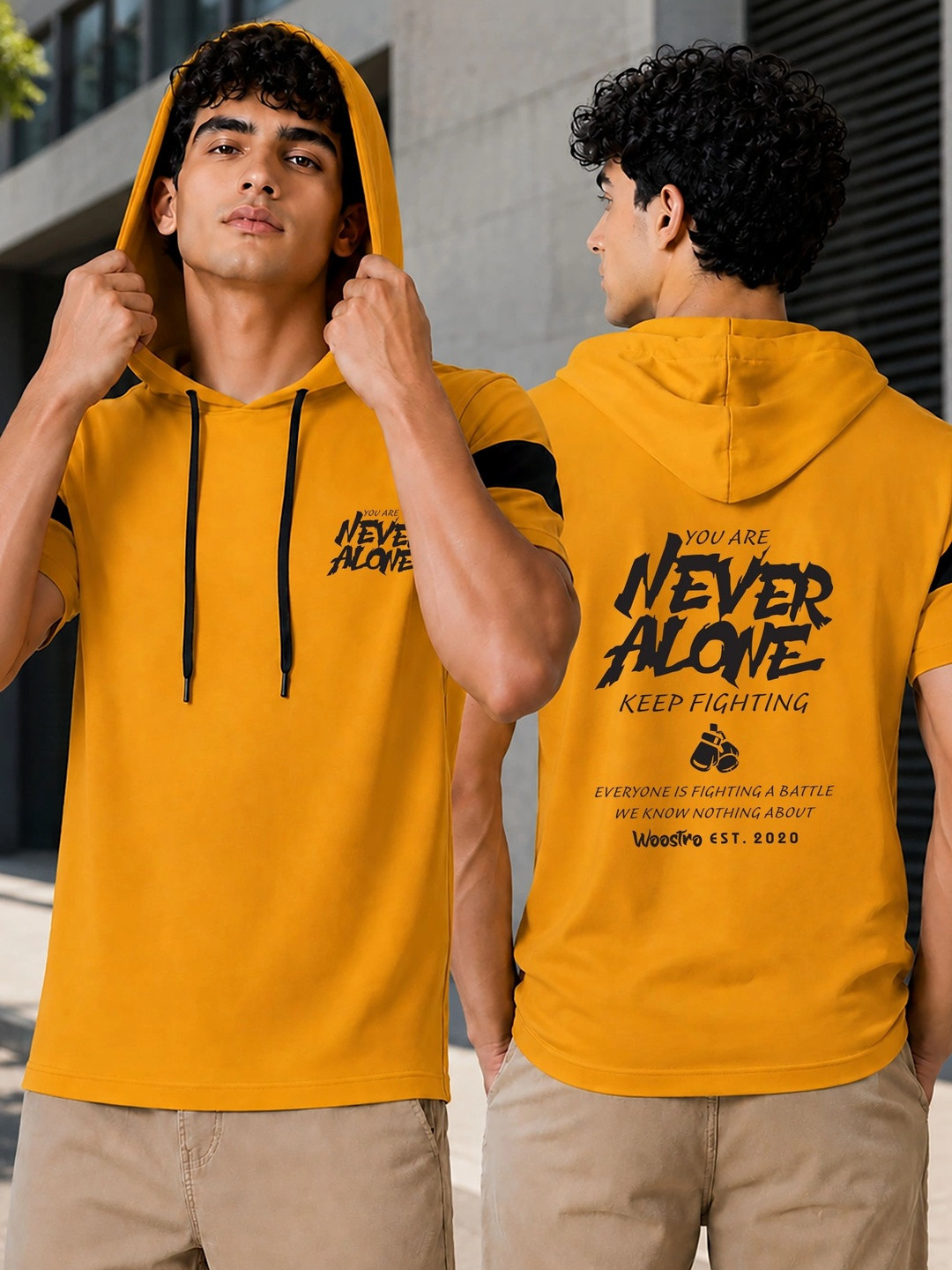 SKY HARBOAR Men Typography Printed Hooded T-shirt
