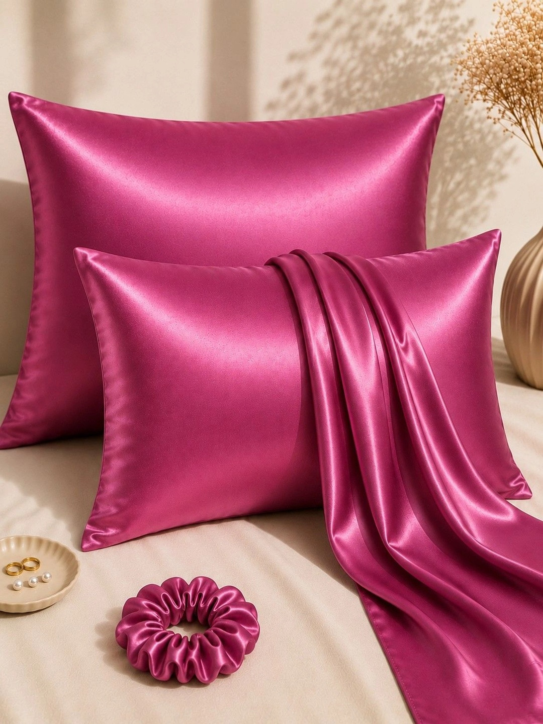 Myntra Elegant Homes Purple 2 Pieces Solid Pure Silk Blend Rectangle Pillow Covers
