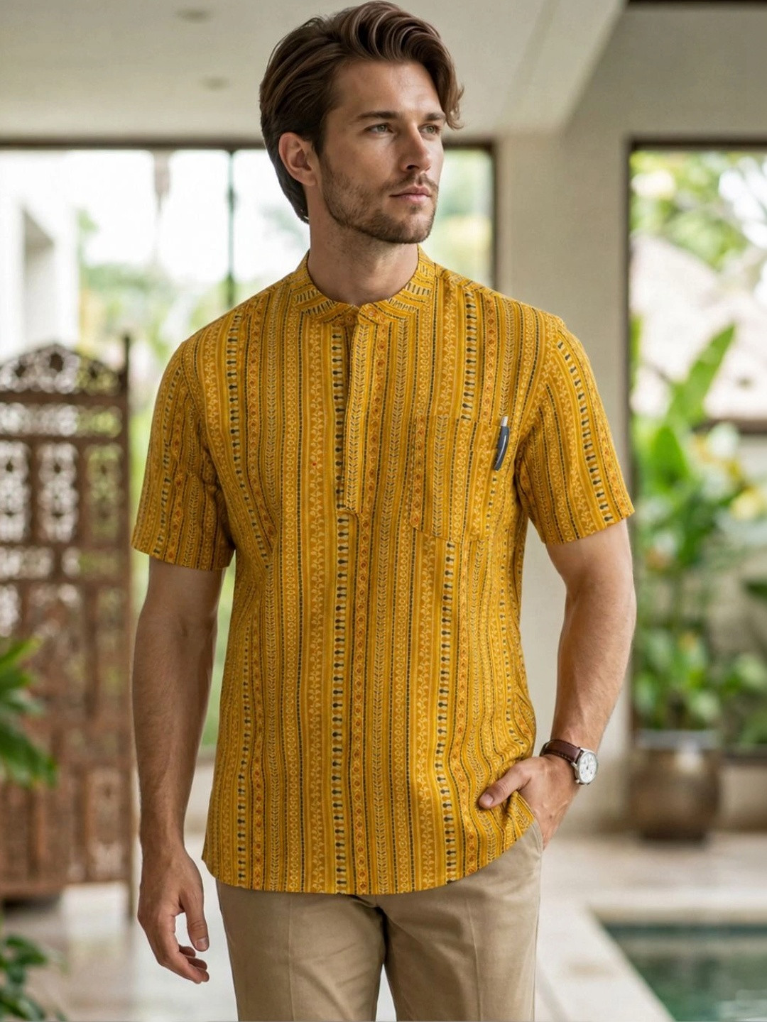 Avishya Men Printed Handloom Kurta