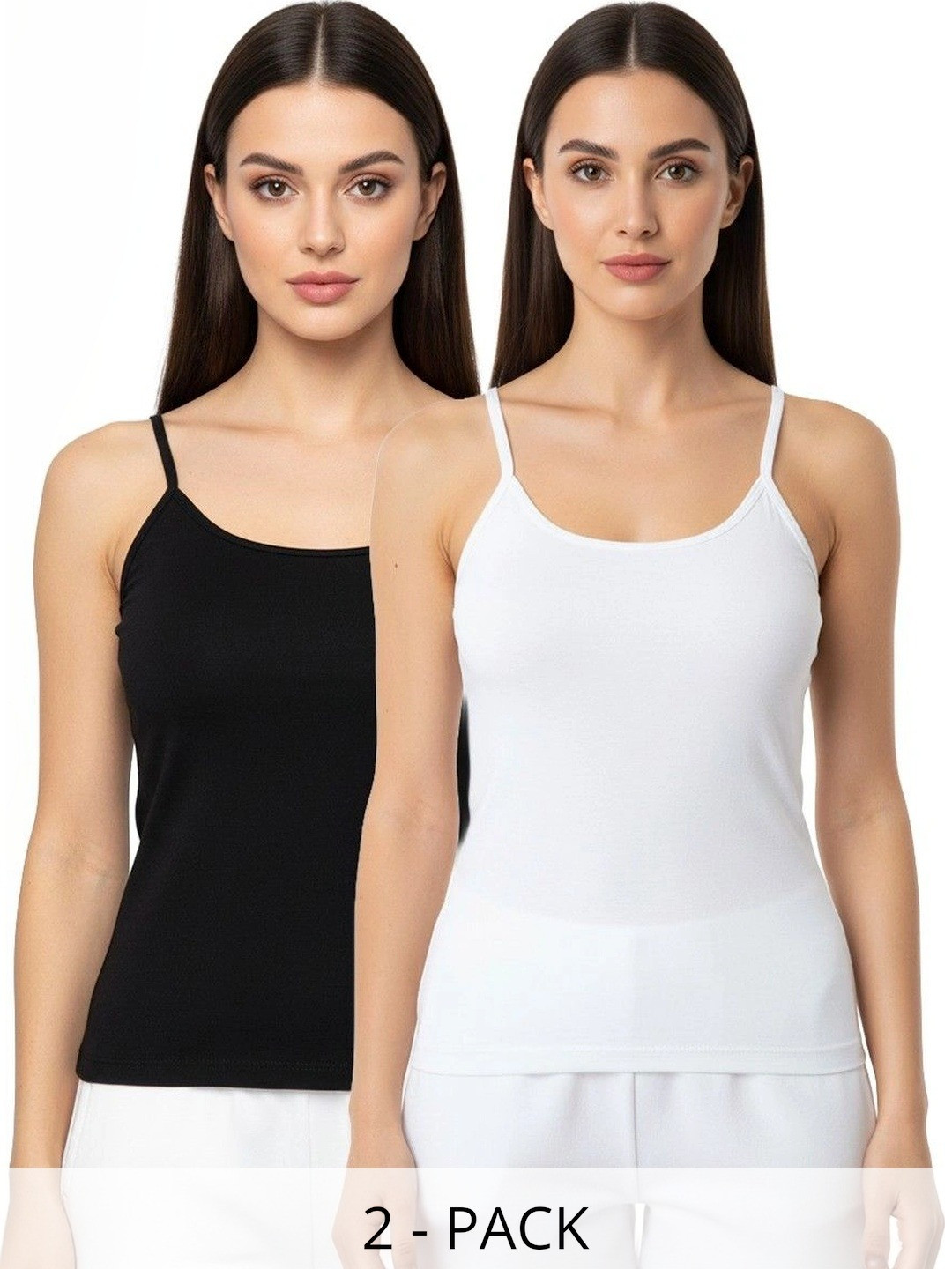 PLEASURE Pack Of 2 Cotton Non Padded Camisoles