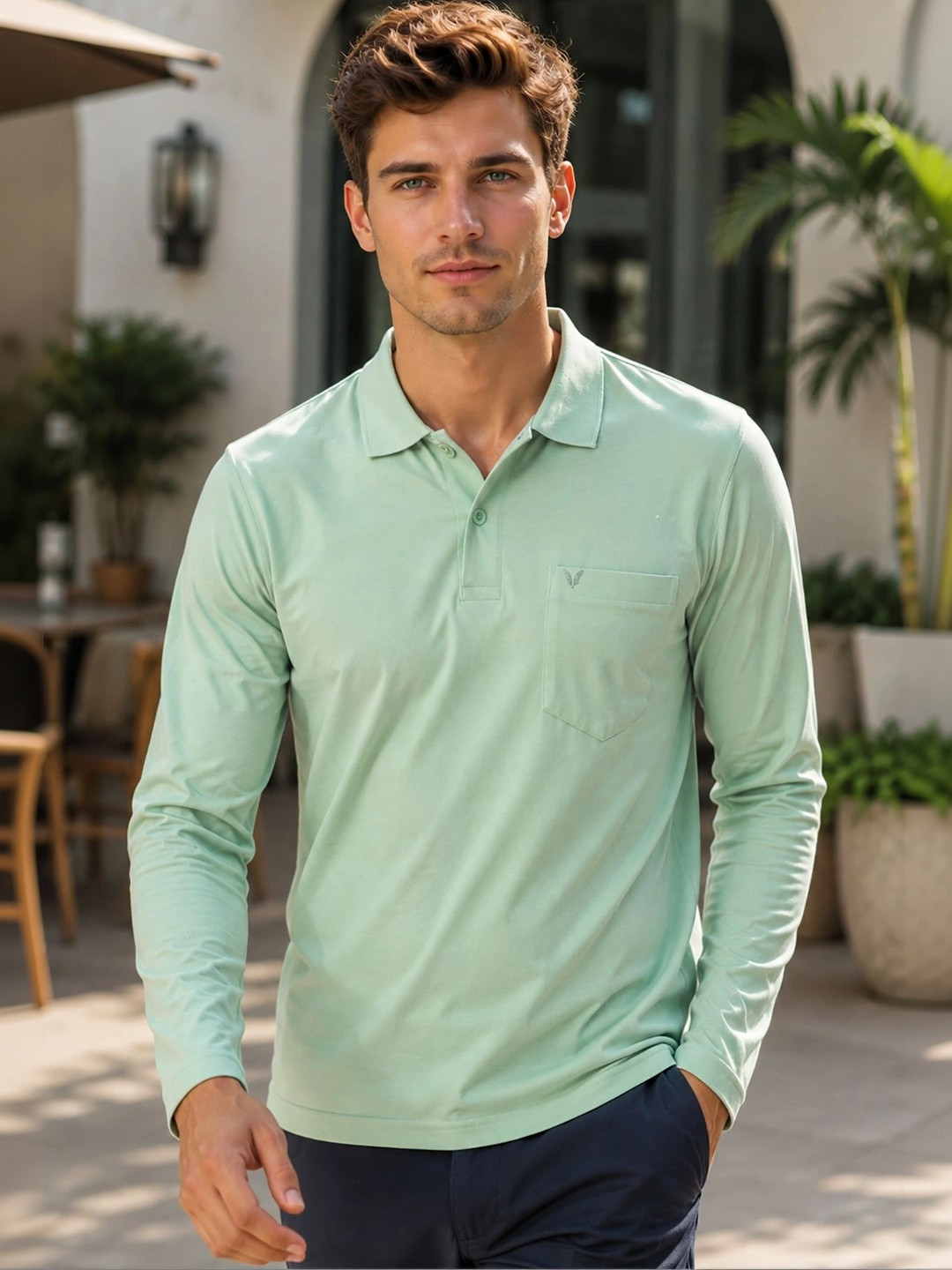 GODFREY Polo Collar Long Sleeves Cotton T-shirt