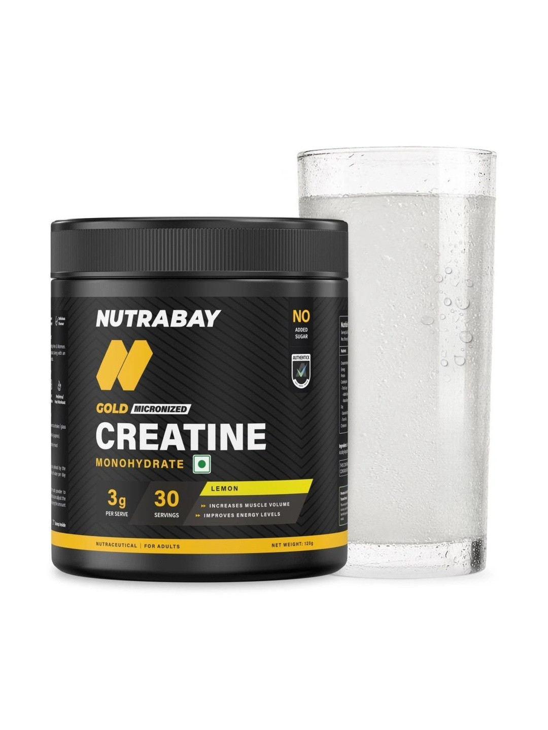 Nutrabay Gold Micronised Creatine Monohydrate - 120 g - Lemon Flavor