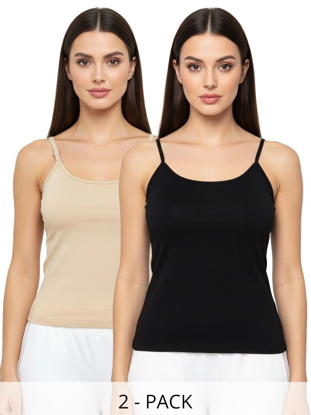 PLEASURE Pack Of 2 Cotton Non Padded Camisoles