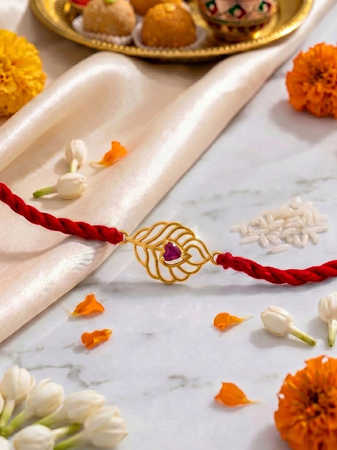 Zavya Men Gold-Plated 925 Sterling Silver Peacock Theme Rakhi