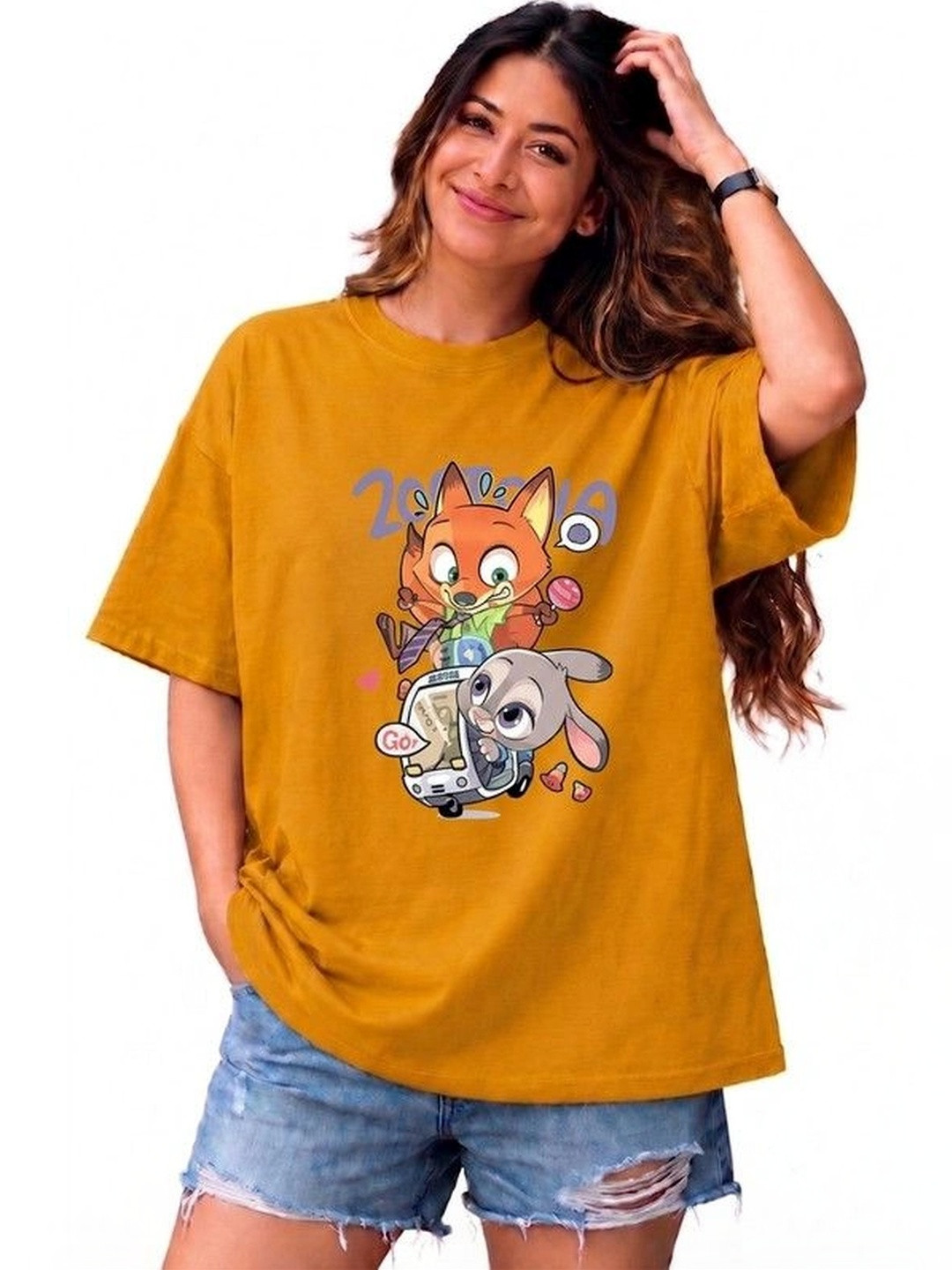 9TUNKI Women Printed Drop-Shoulder Sleeves Pure Cotton T-shirt