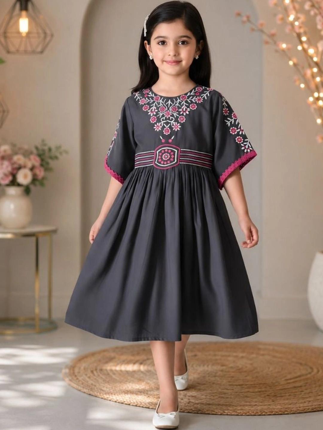 Bella Moda Floral Embroidered A-Line Dress