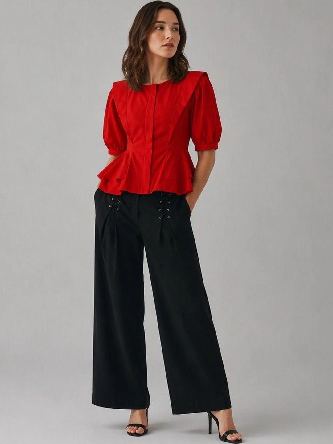Virgio Solid Cotton Round Neck Three-Quarter Sleeves Top For Women
