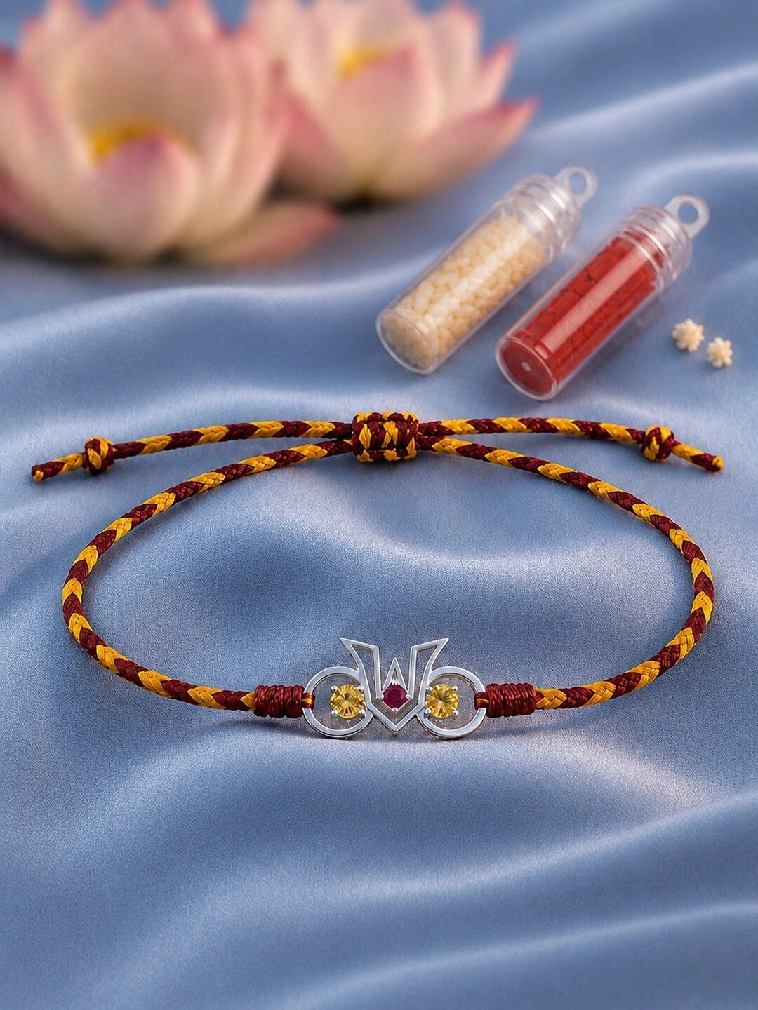 Unniyarcha 925 Pure Silver Jaggannath ji Tilak Rakhi with Roli Chawal Set