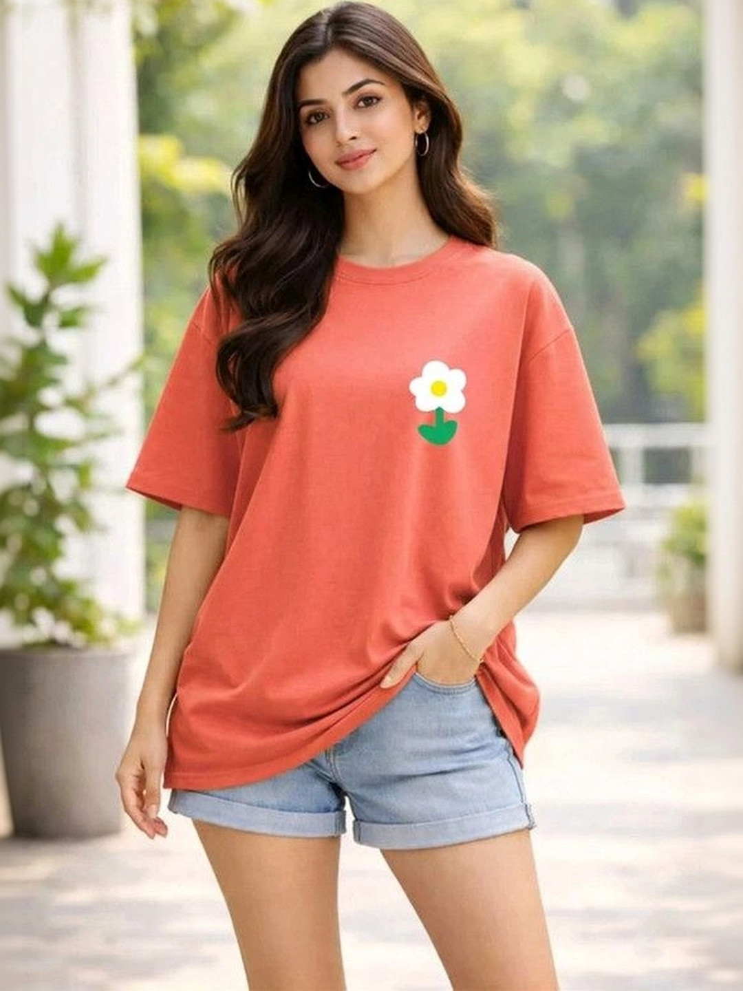 9TUNKI Women Printed Pure Cotton T-shirt