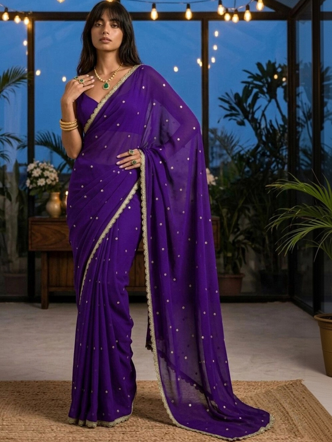 SAARA Embroidered Purple Silk Ready to wear saree With Unstiched Blouse