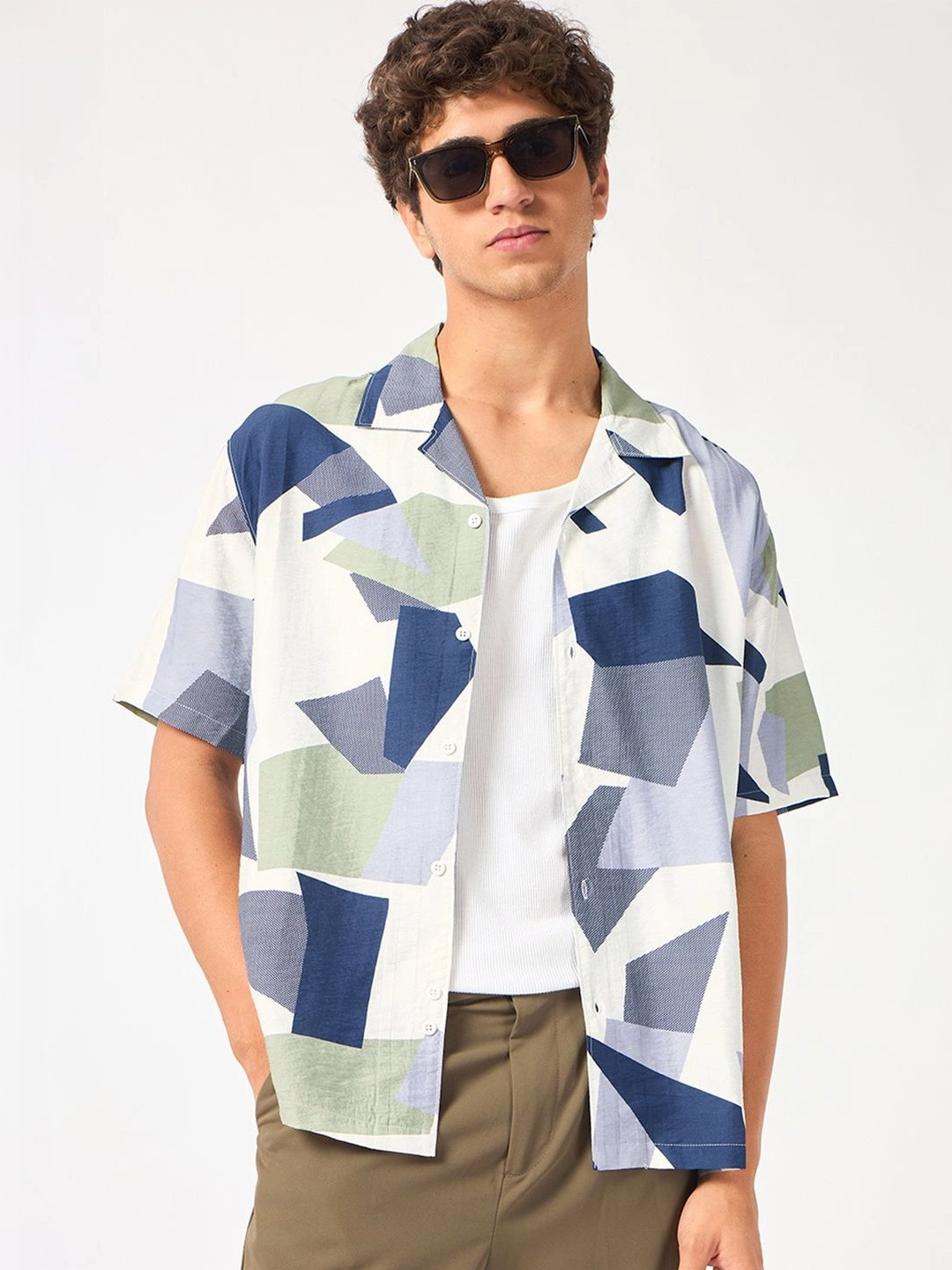 Bewakoof Men's Blue All Over Printed Oversized Shirt