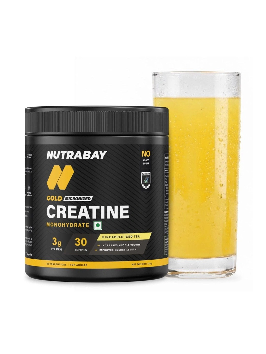 Nutrabay Gold Micronised Creatine Monohydrate - 120 g - Pineapple Ice Tea Flavor