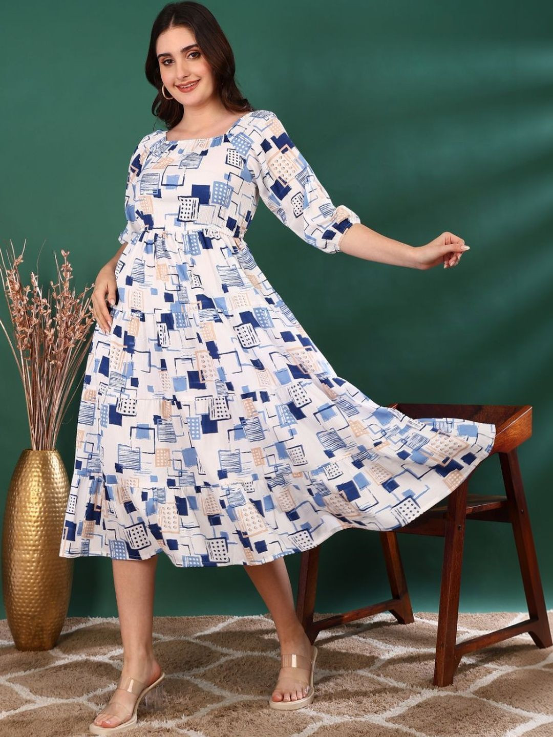 KALINI Print A-Line Midi Dress