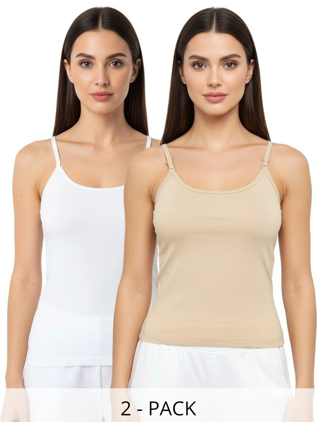 PLEASURE Women Pack Of 2 Cotton Non Padded Camisoles